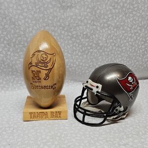 Tampa Bay Buccaneers Wooden Football & Riddell Mini Helmet NFL